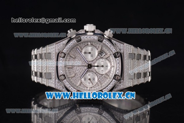 Audemars Piguet Royal Oak Chronograph Swiss Valjoux 7750 Automatic Steel/Diamonds Case with Diamonds Dial and Stick Markers Diamonds Bezel (EF) - Click Image to Close